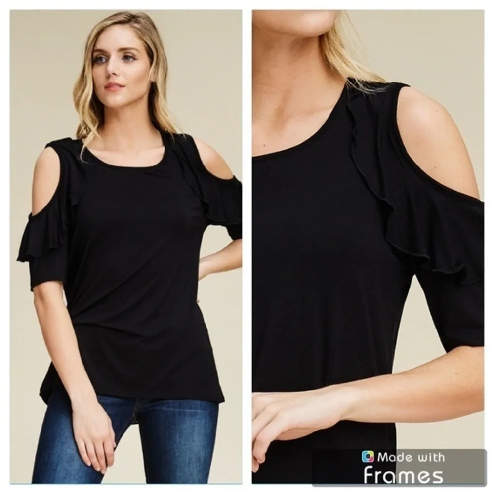 NWT Annabelle boutique ruffle detail Cold shoulder top feminine minimalist sz M